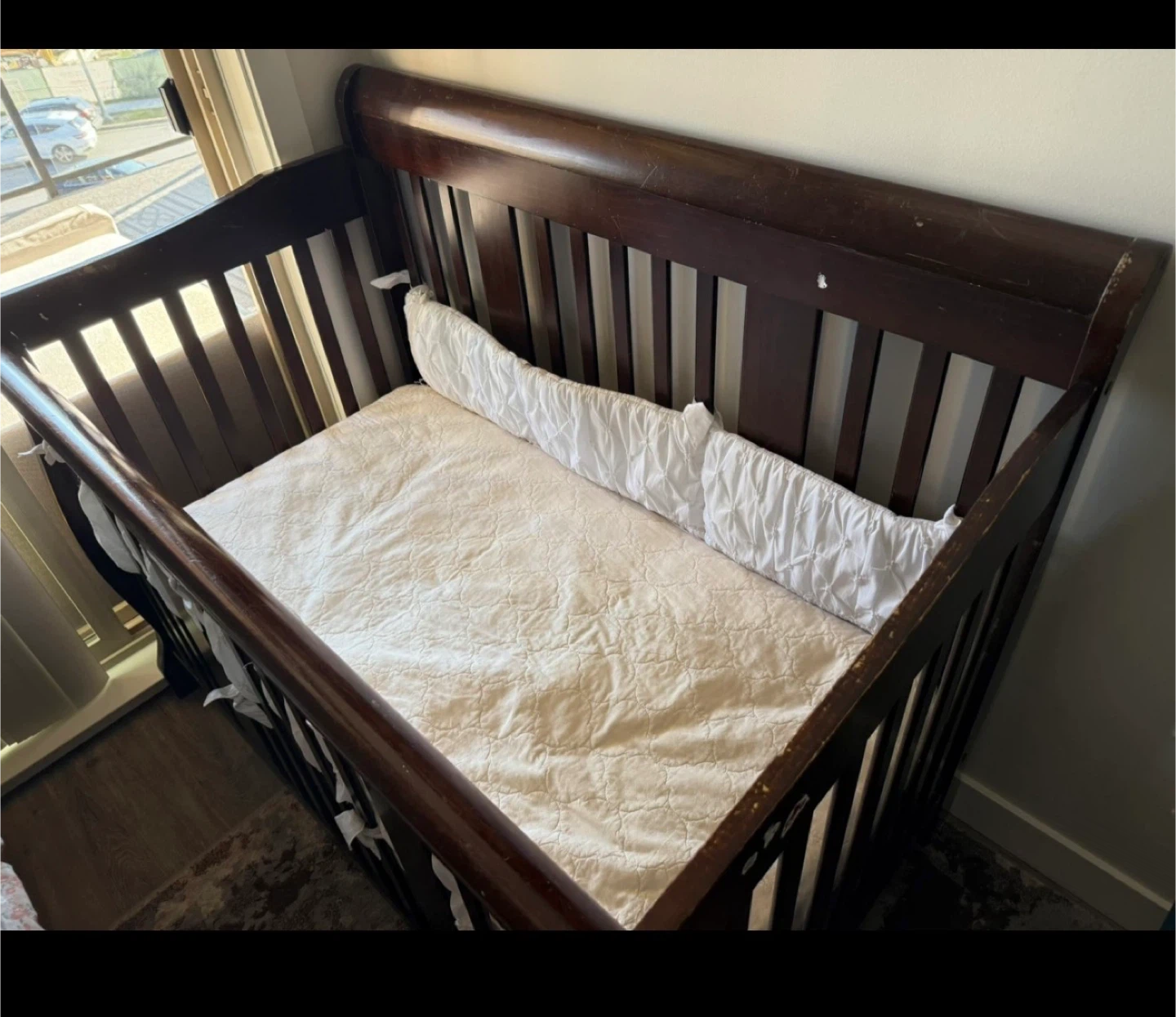 Dark Wood Sleigh Style Crib with Bedding - photo 2