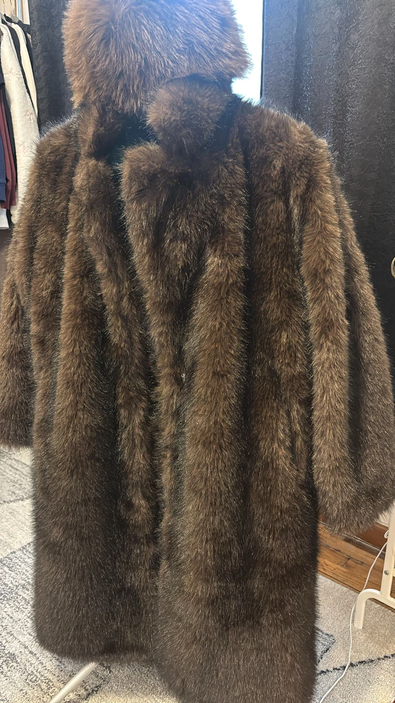 Brown Faux Fur Full Length Coat