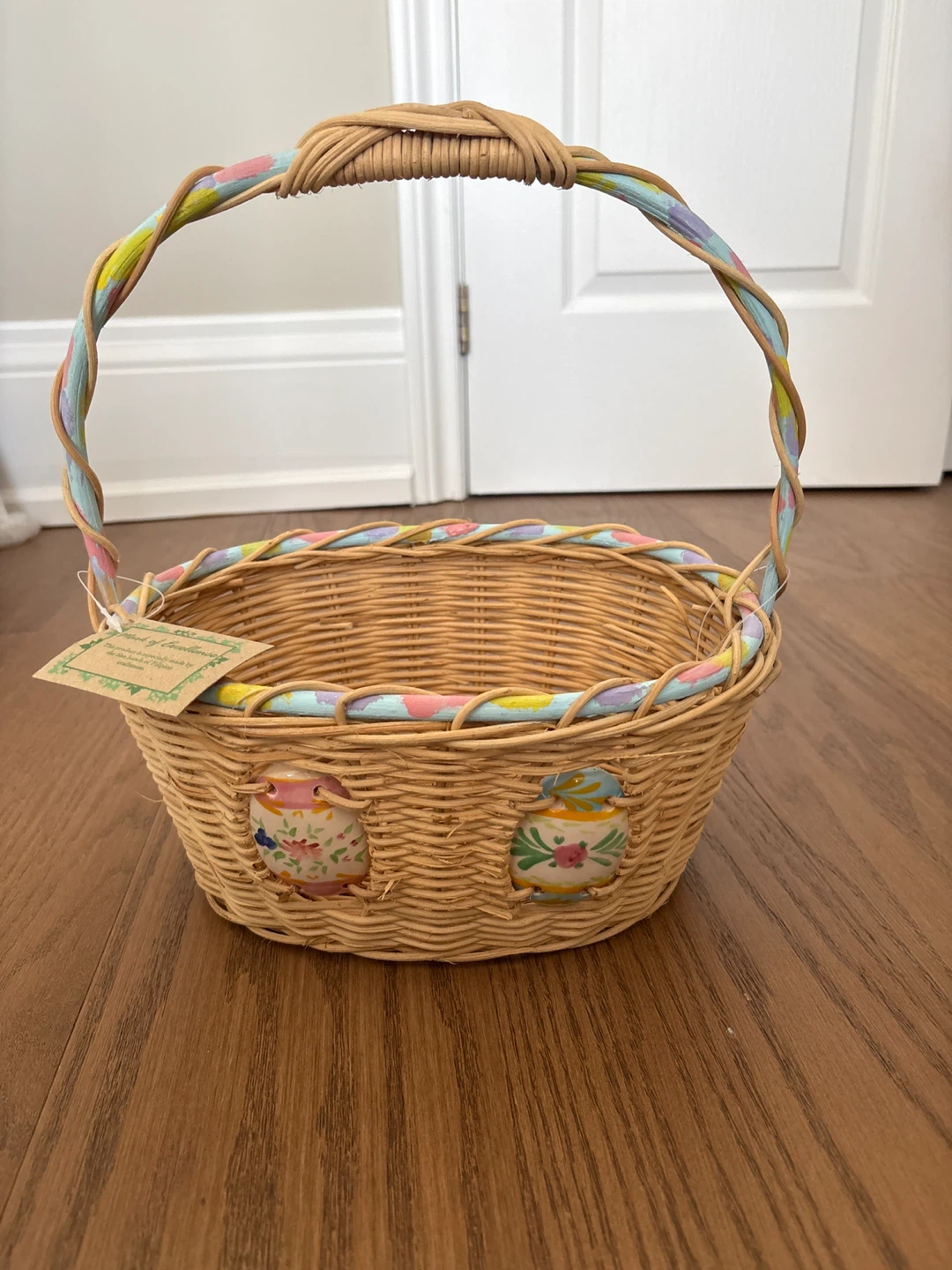 Easter Wicker Basket with Pastel Handle