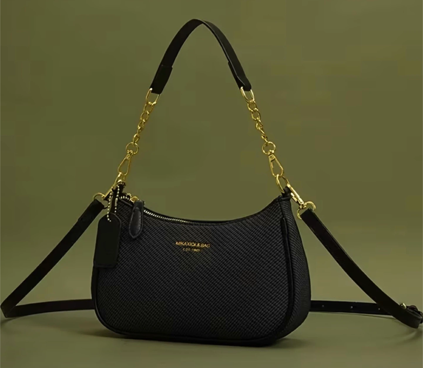 New ! Black Mika&qi Handbag with Gold Chain