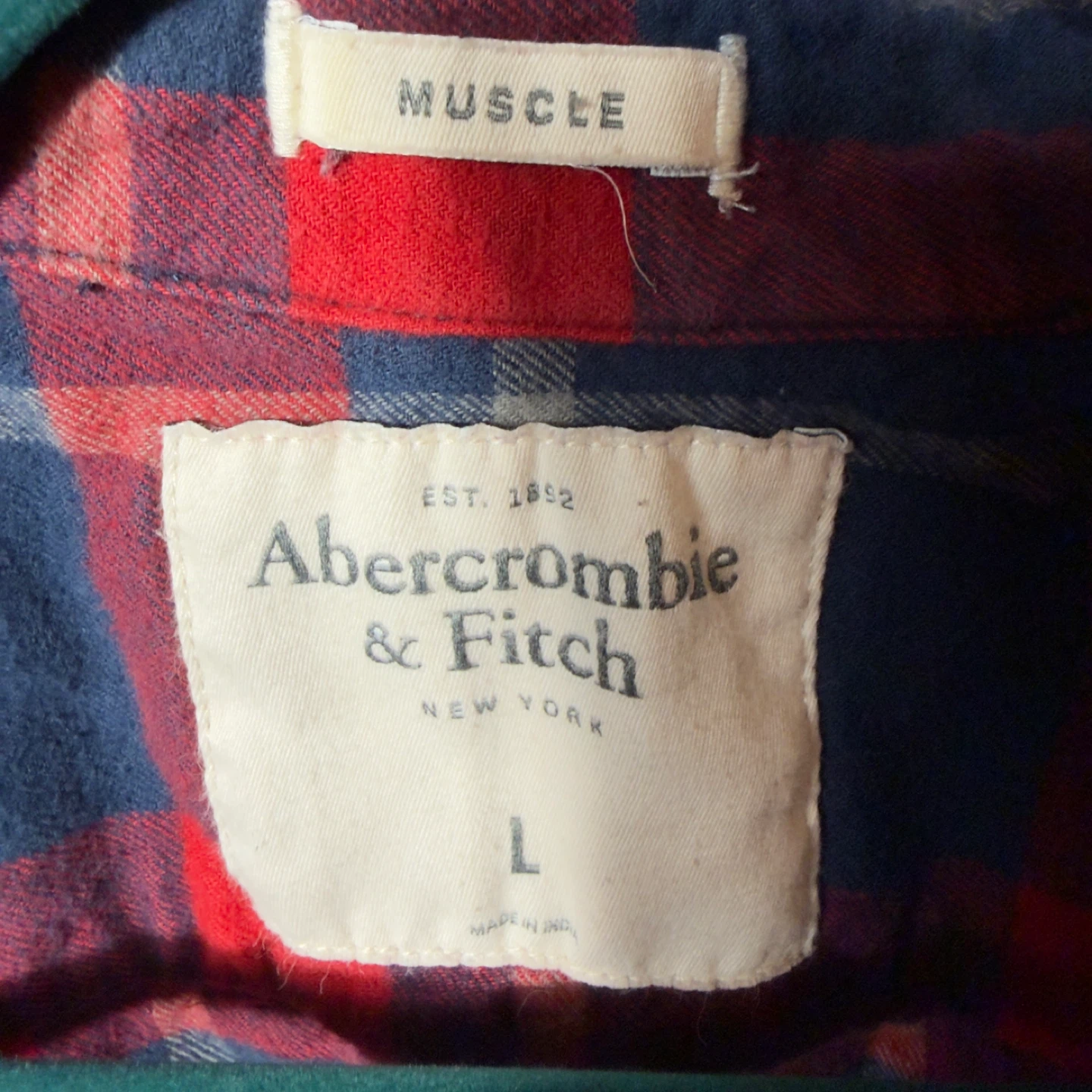 Abercrombie & Fitch Red Blue Plaid Flannel Shirt Size L - photo 5