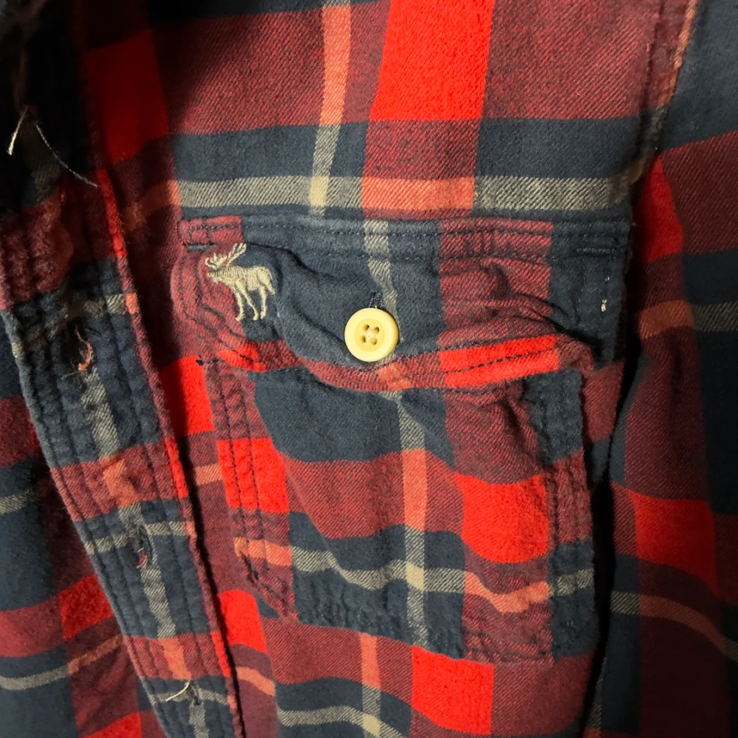 Abercrombie & Fitch Red Blue Plaid Flannel Shirt Size L - photo 4