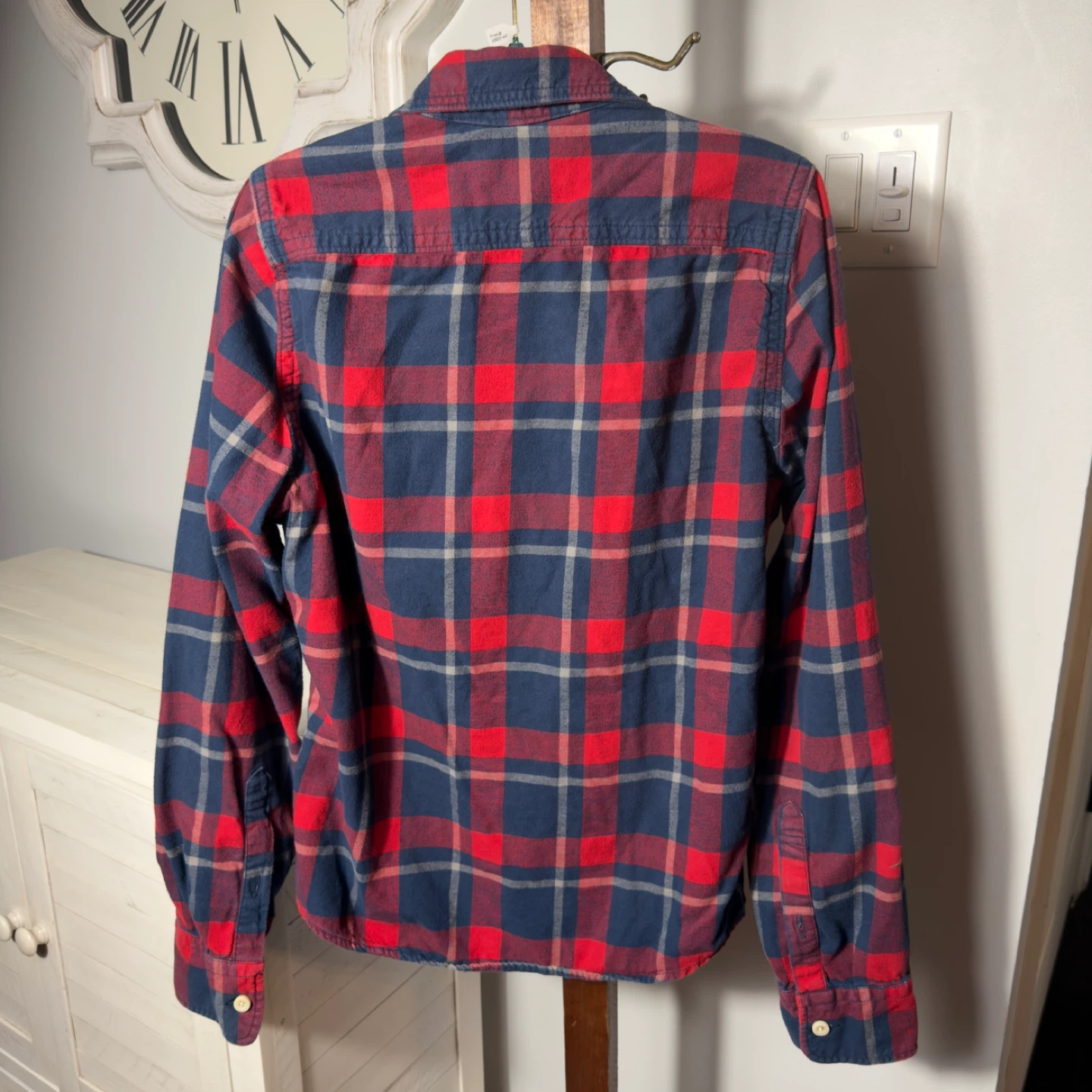 Abercrombie & Fitch Red Blue Plaid Flannel Shirt Size L - photo 2