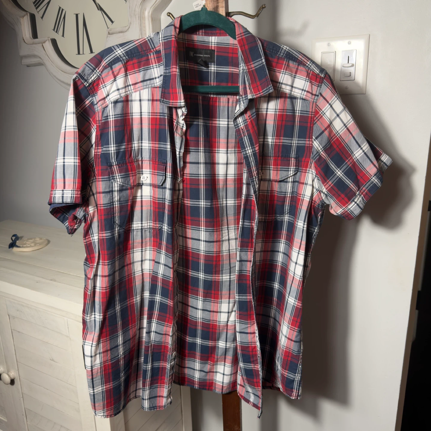 INC International Concepts Men's Plaid Short Sleeve Shirt - XL