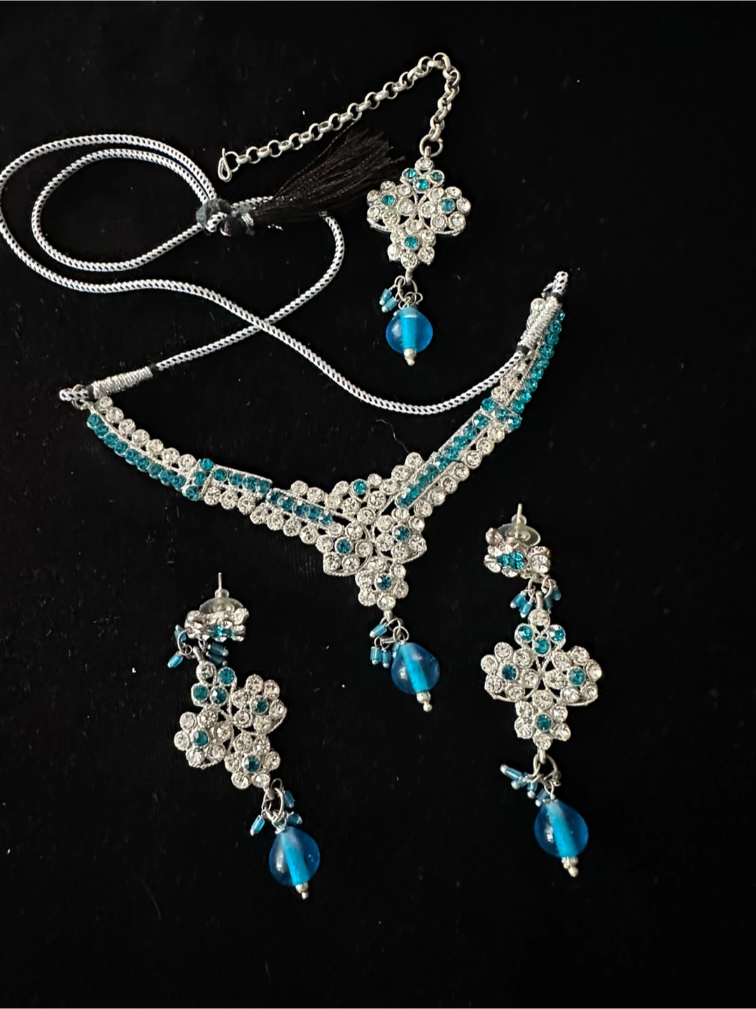 3-Piece Teal Rhinestone Jewelry Set