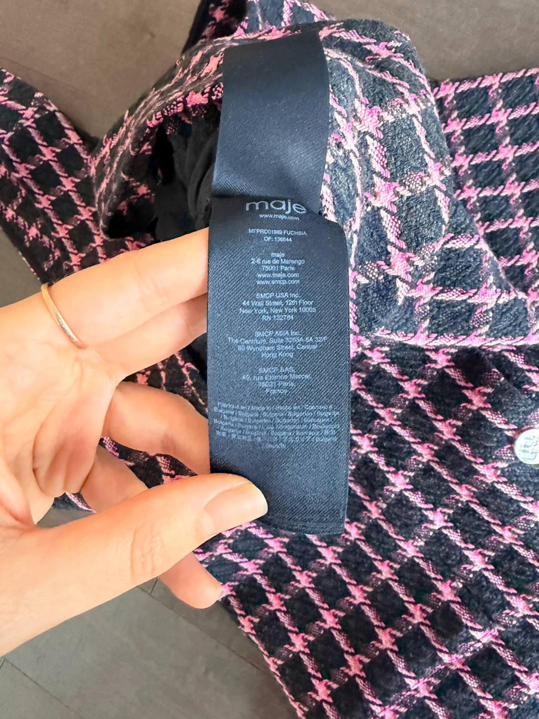 Maje Pink & Black Houndstooth Pinafore Dress Size 38 - photo 5