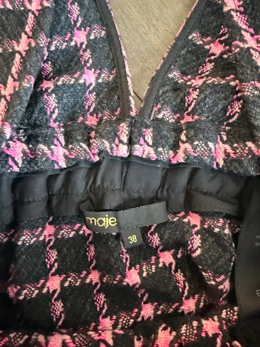 Maje Pink & Black Houndstooth Pinafore Dress Size 38 - photo 4