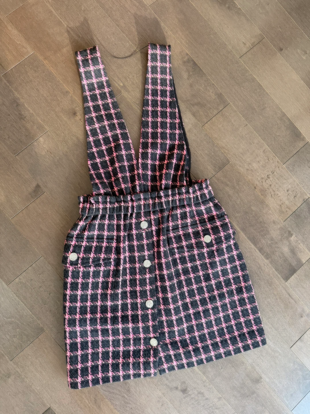 Maje Pink & Black Houndstooth Pinafore Dress Size 38 - photo 3