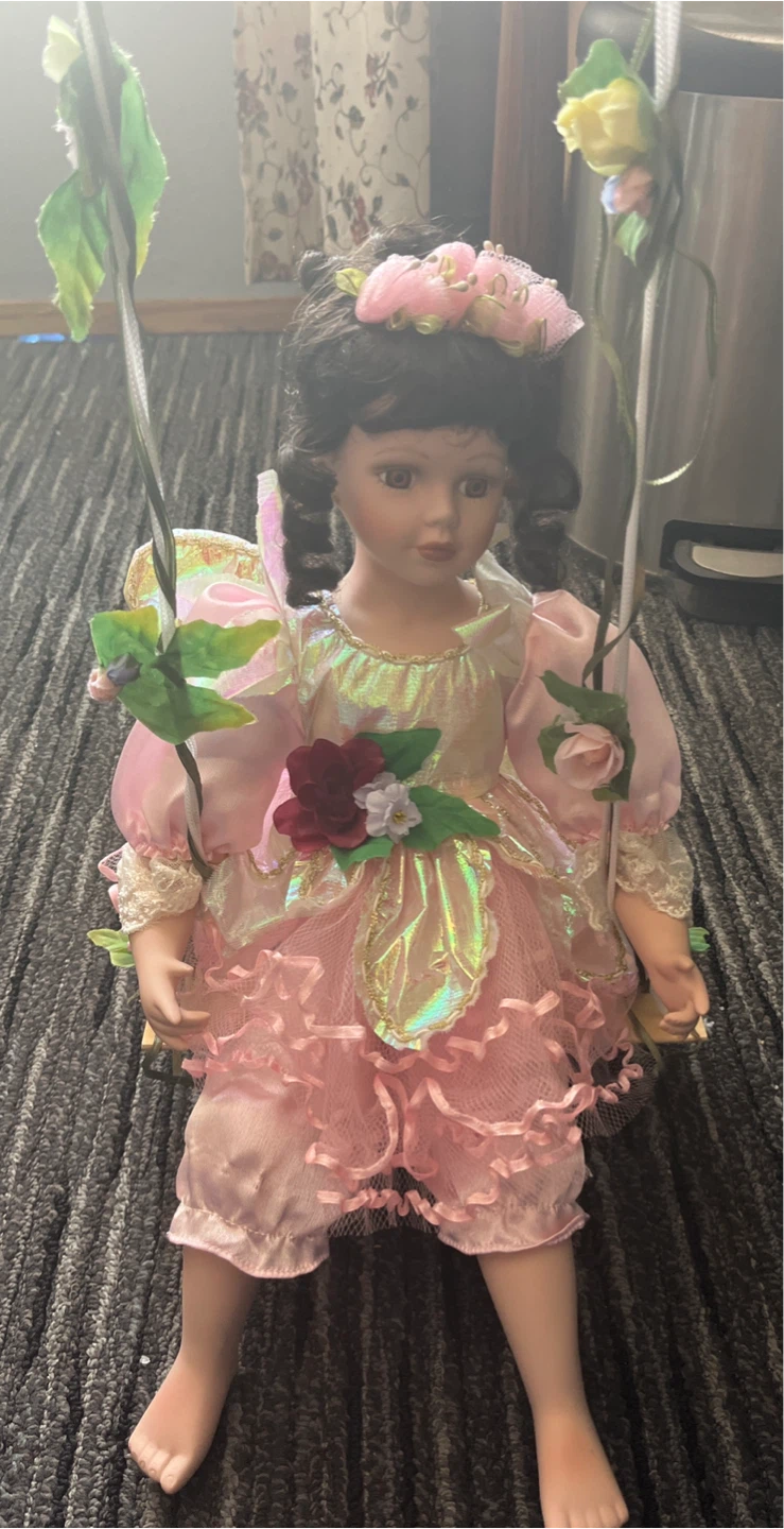 Decorative Porcelain Fairy Doll on Swing