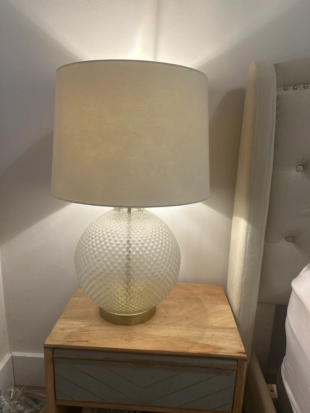 Glass Globe Table Lamp with Cream Shade (2)