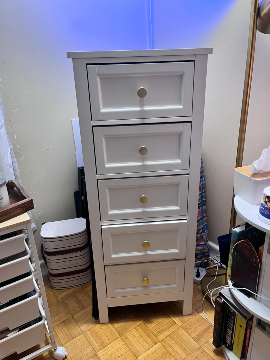 White 5-Drawer Tall Slim Dresser