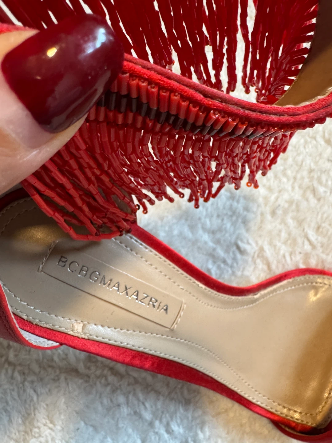 BCBGMAXAZRIA Red Fringe Stiletto Heels Size 8.5M - photo 2