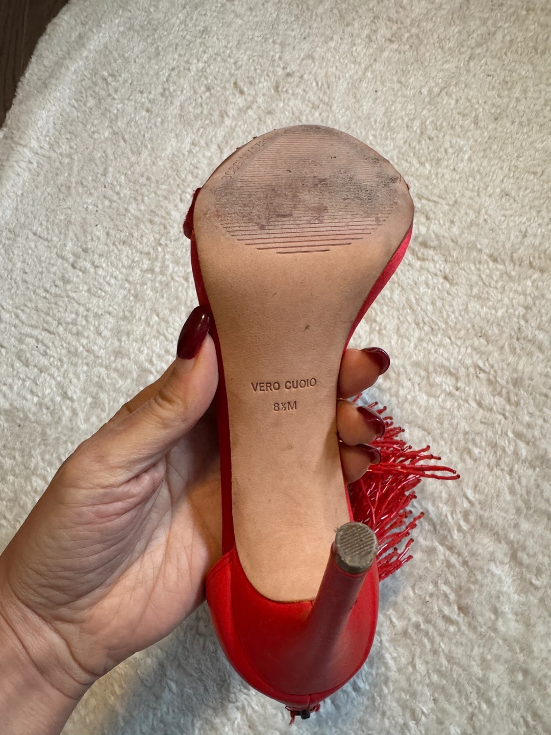 BCBGMAXAZRIA Red Fringe Stiletto Heels Size 8.5M - photo 3