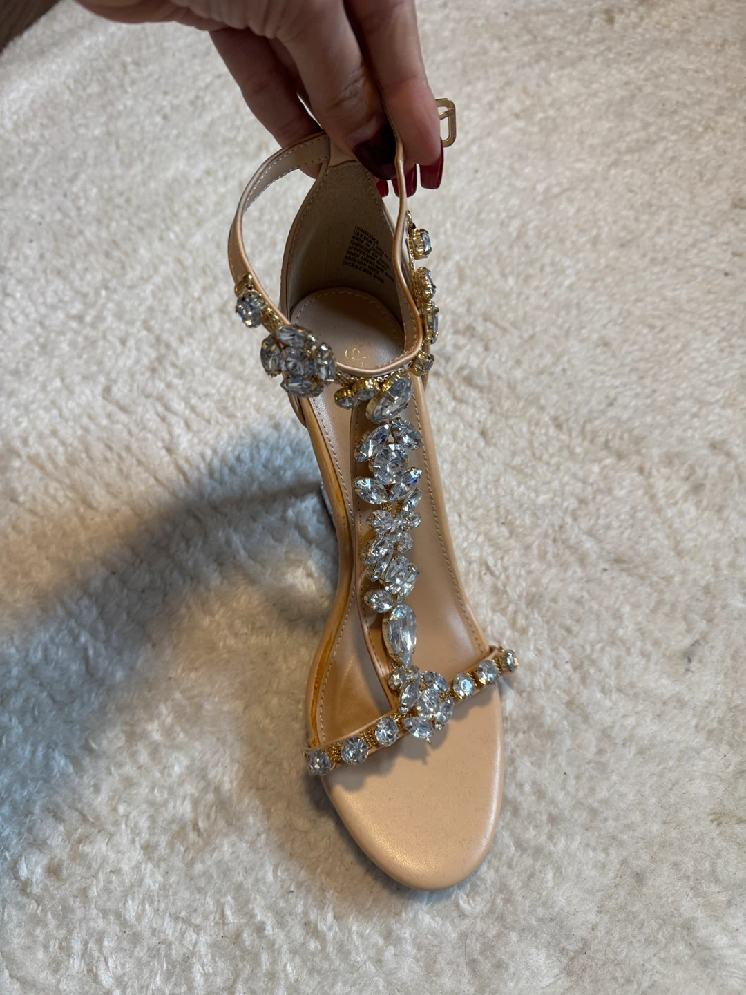 Nude Embellished Wedge Sandals