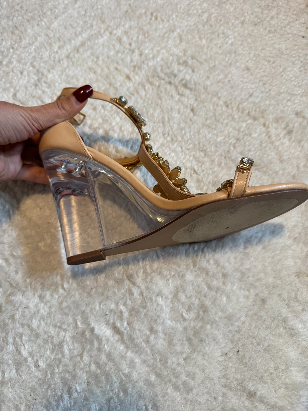 Nude Embellished Wedge Sandals - photo 3