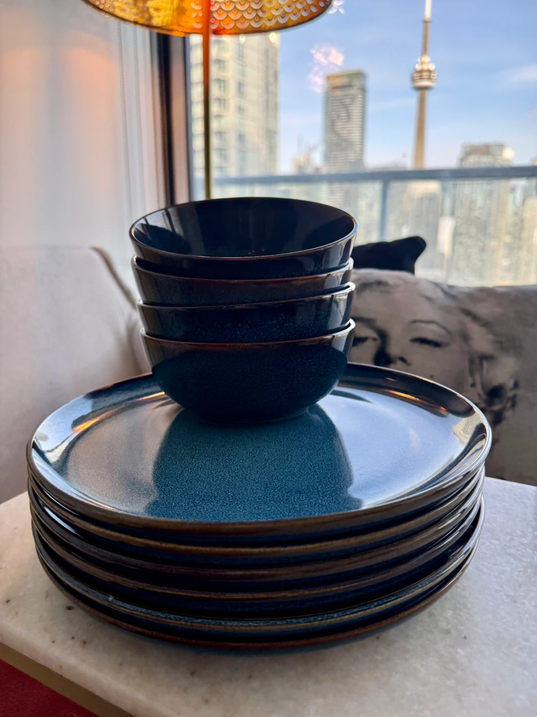 Blue Stoneware Plates & Bowls Set - photo 2