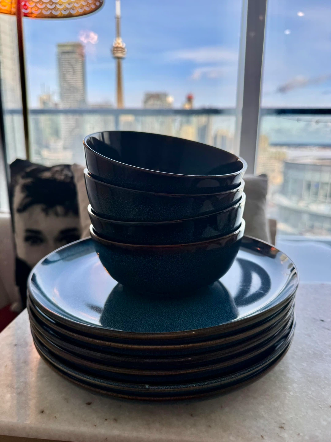 Blue Stoneware Plates & Bowls Set - photo 3