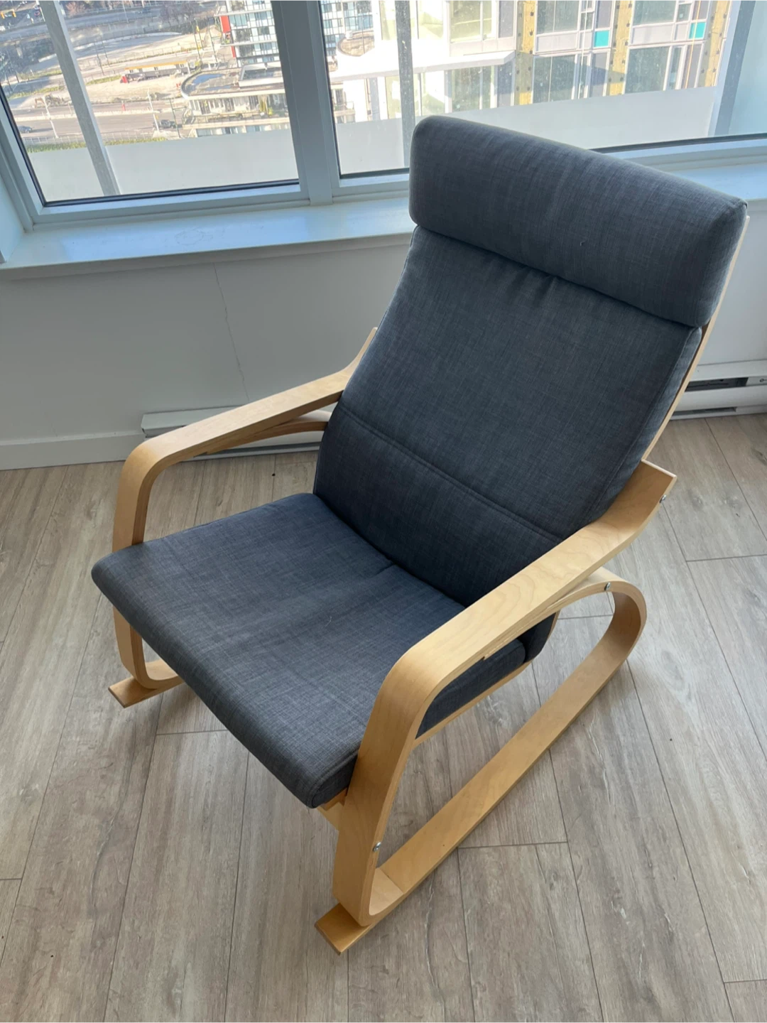 IKEA POÄNG Rocking Chair - Grey Fabric, Wood Frame