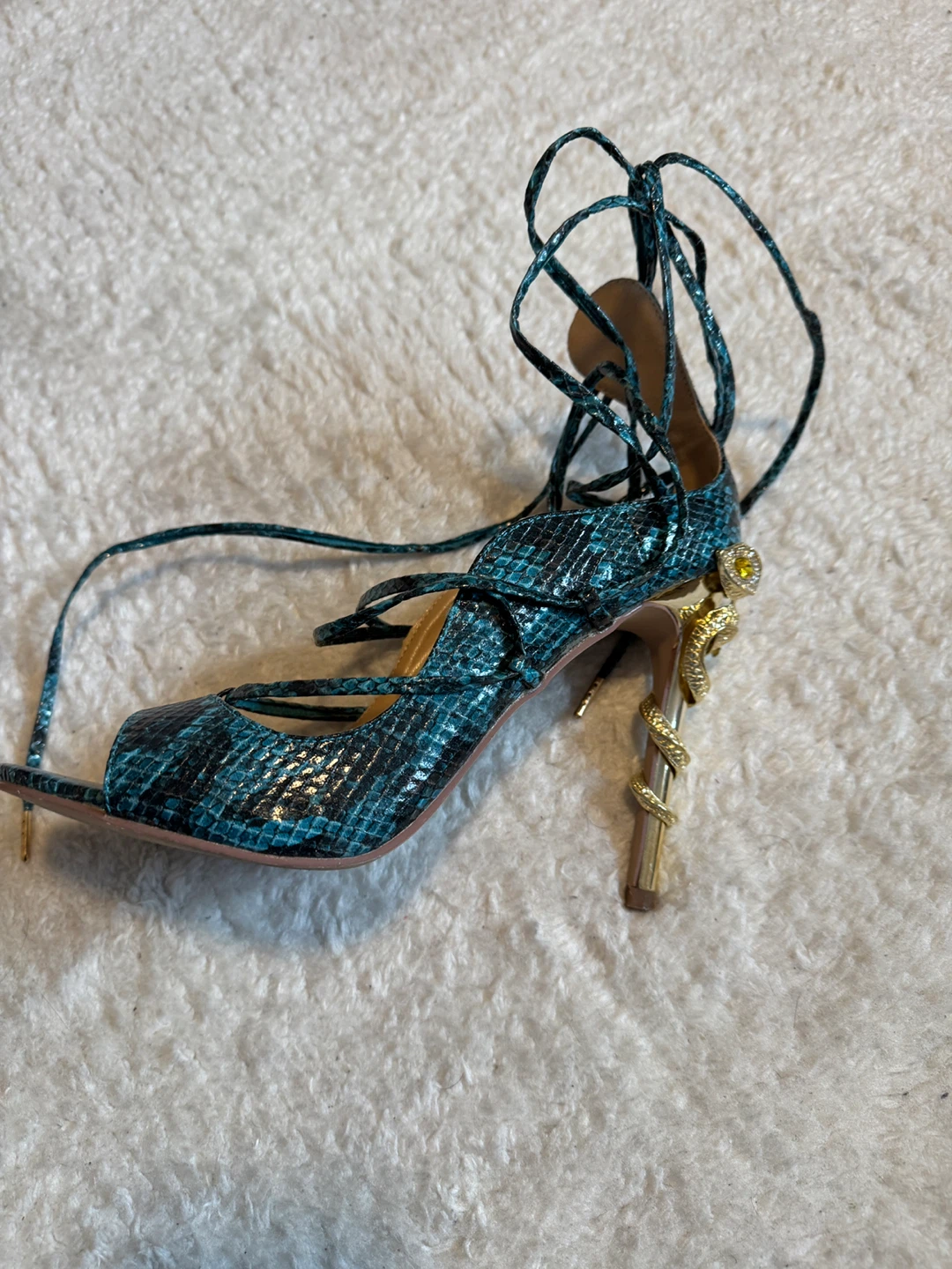 Steve Madden Women's Teal Snake Print Lace-Up Heels
