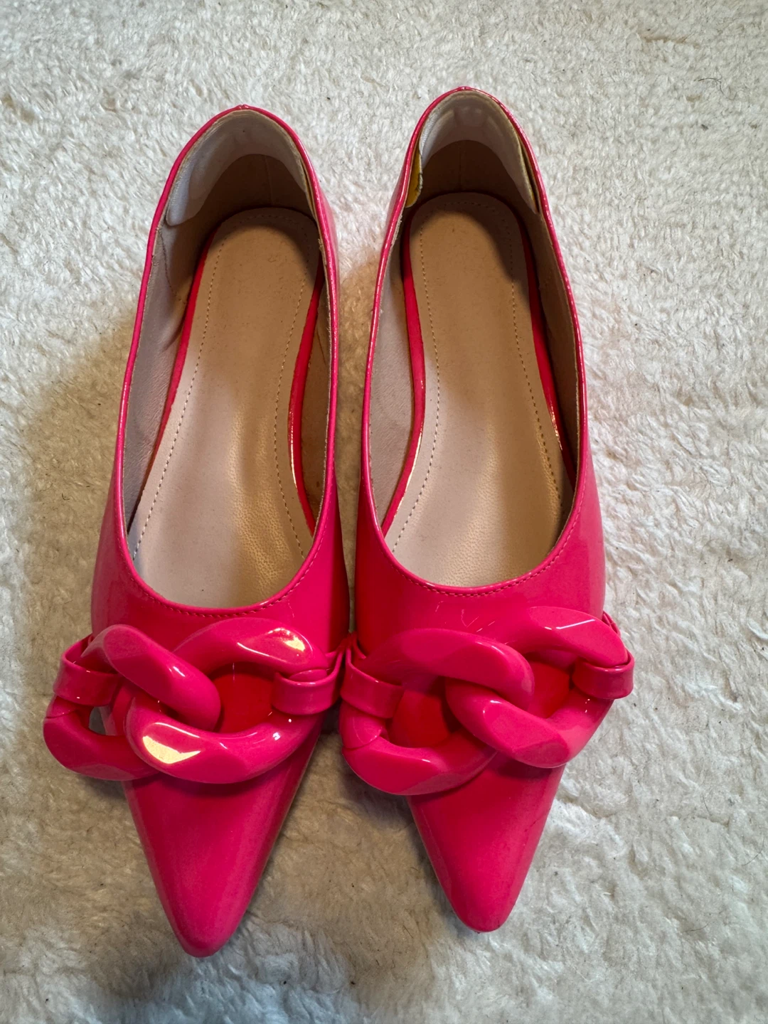 Women's Hot Pink Ballet Flats with Chunky Chain Detail