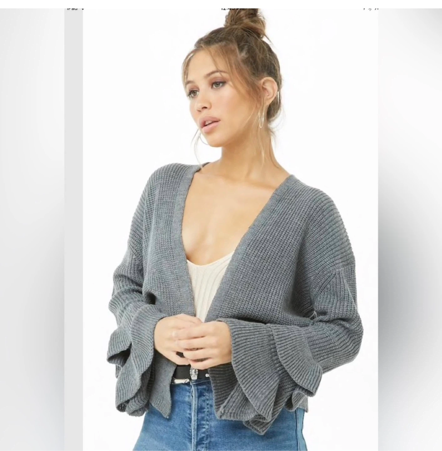 Ribbed Tiered-Sleeve Cardigan