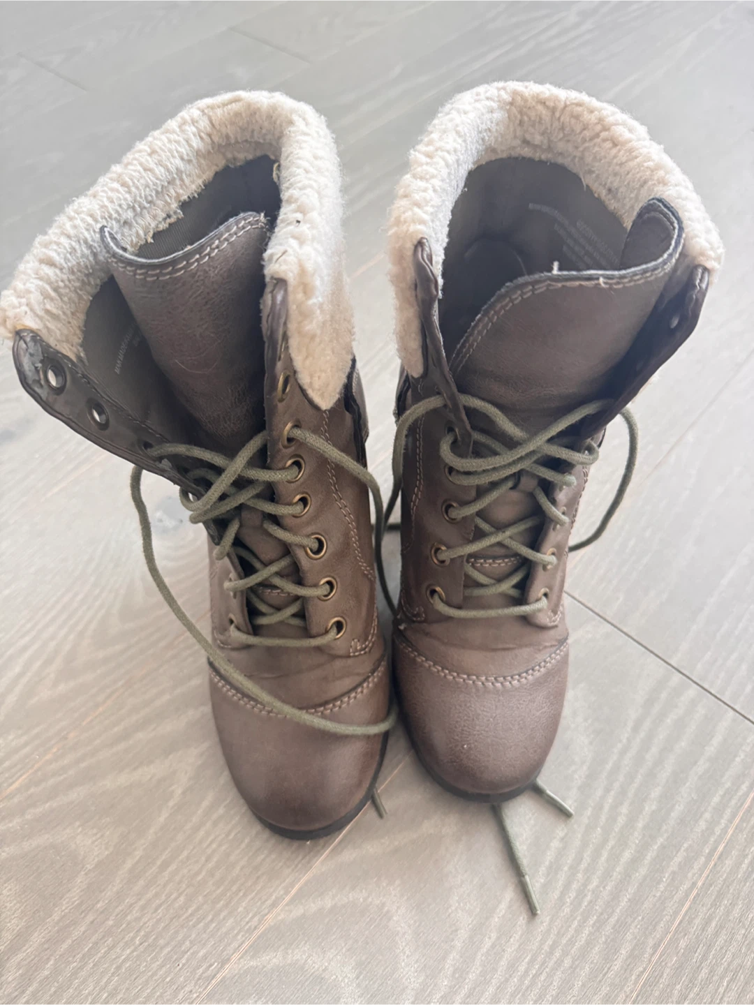 Guess Grey Faux Fur Lined Lace-Up Heeled Boots