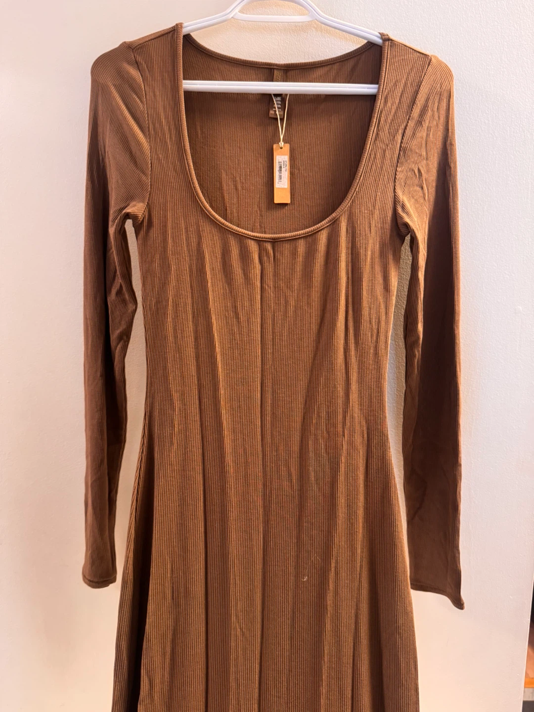 SKIMS Ribbed Long Sleeve Maxi Dress Brown Size M
