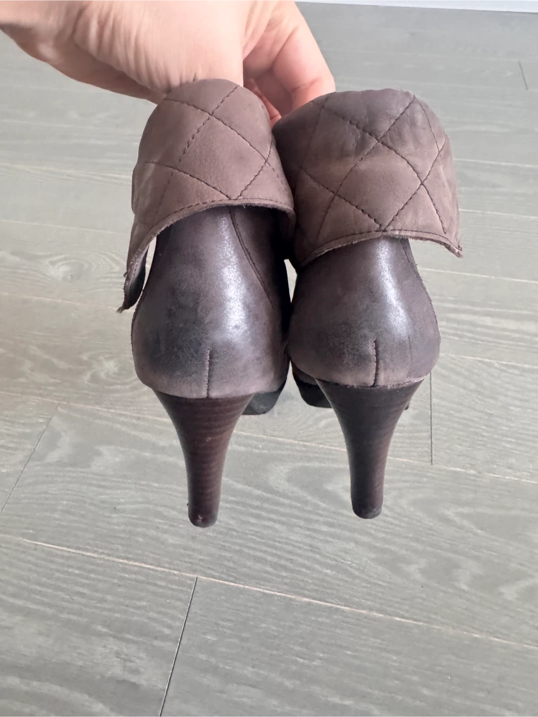 Brown Quilted Fold-Over Ankle Boots - photo 3
