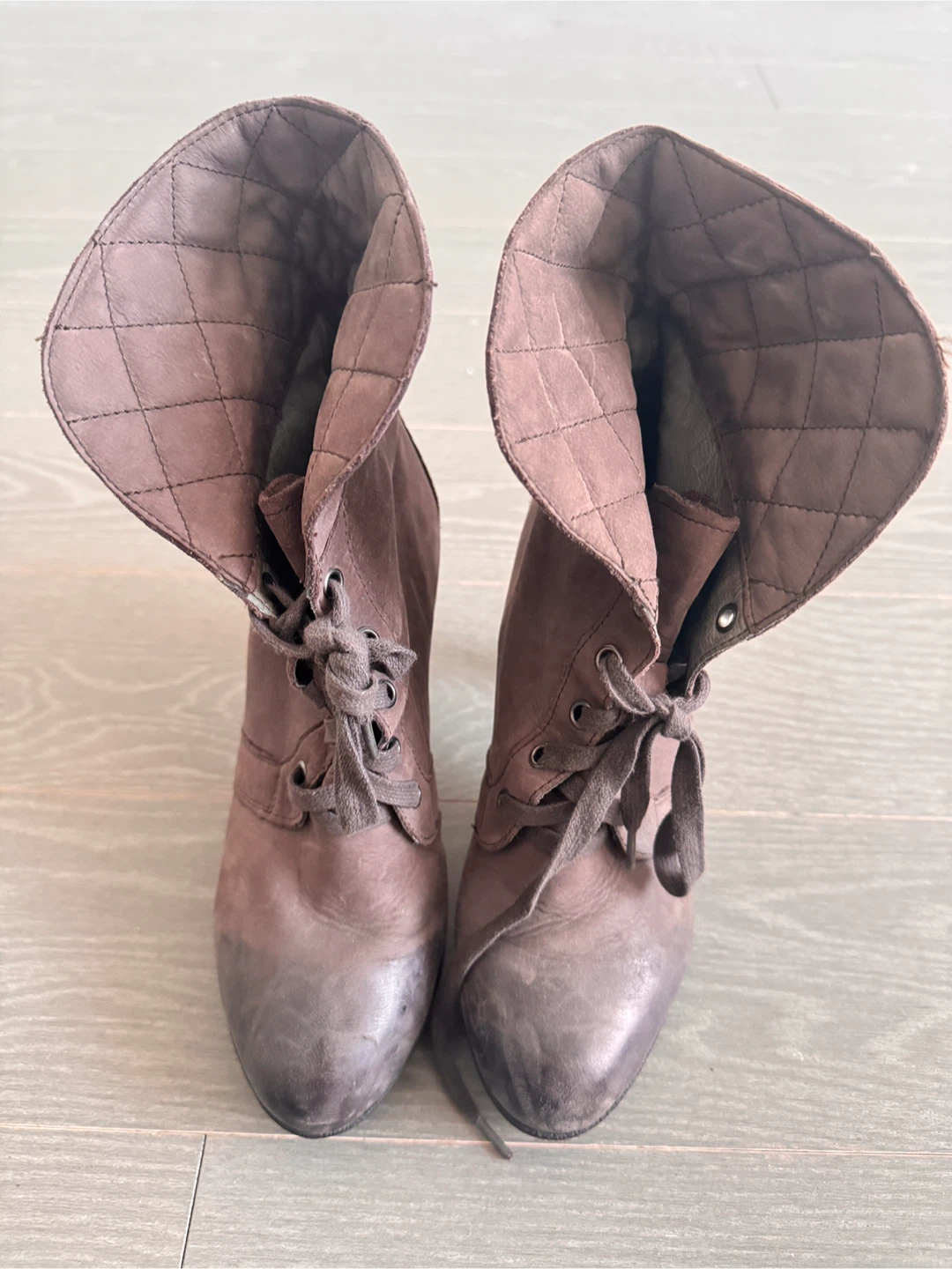 Brown Quilted Fold-Over Ankle Boots - photo 5
