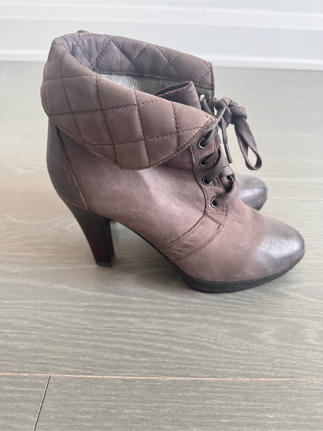 Brown Quilted Fold-Over Ankle Boots - photo 2