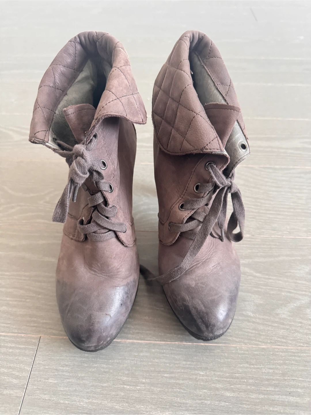 Brown Quilted Fold-Over Ankle Boots