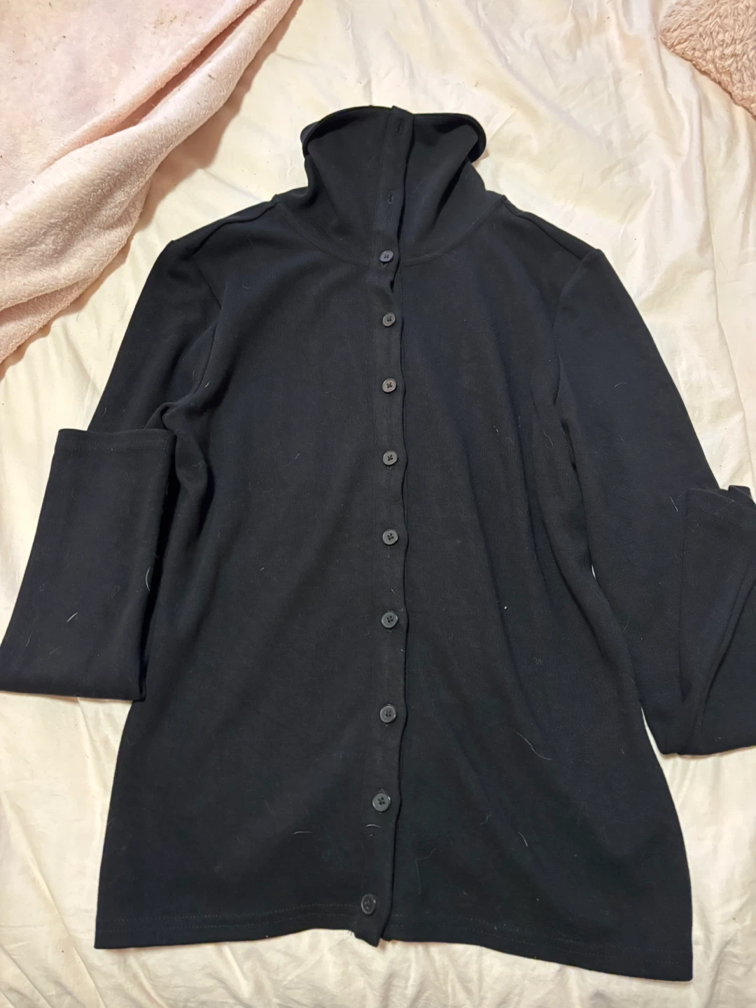 OAK + FORT Black Button-Up Turtle Neck Jacket