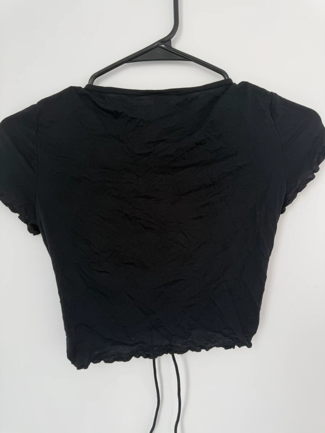 SHEIN Black Lettuce Trim Ruched Crop Top - photo 3