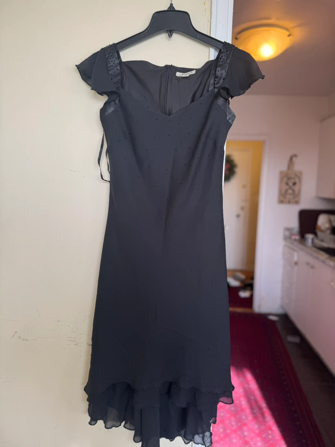 Navy Blue Embellished Halter Dress