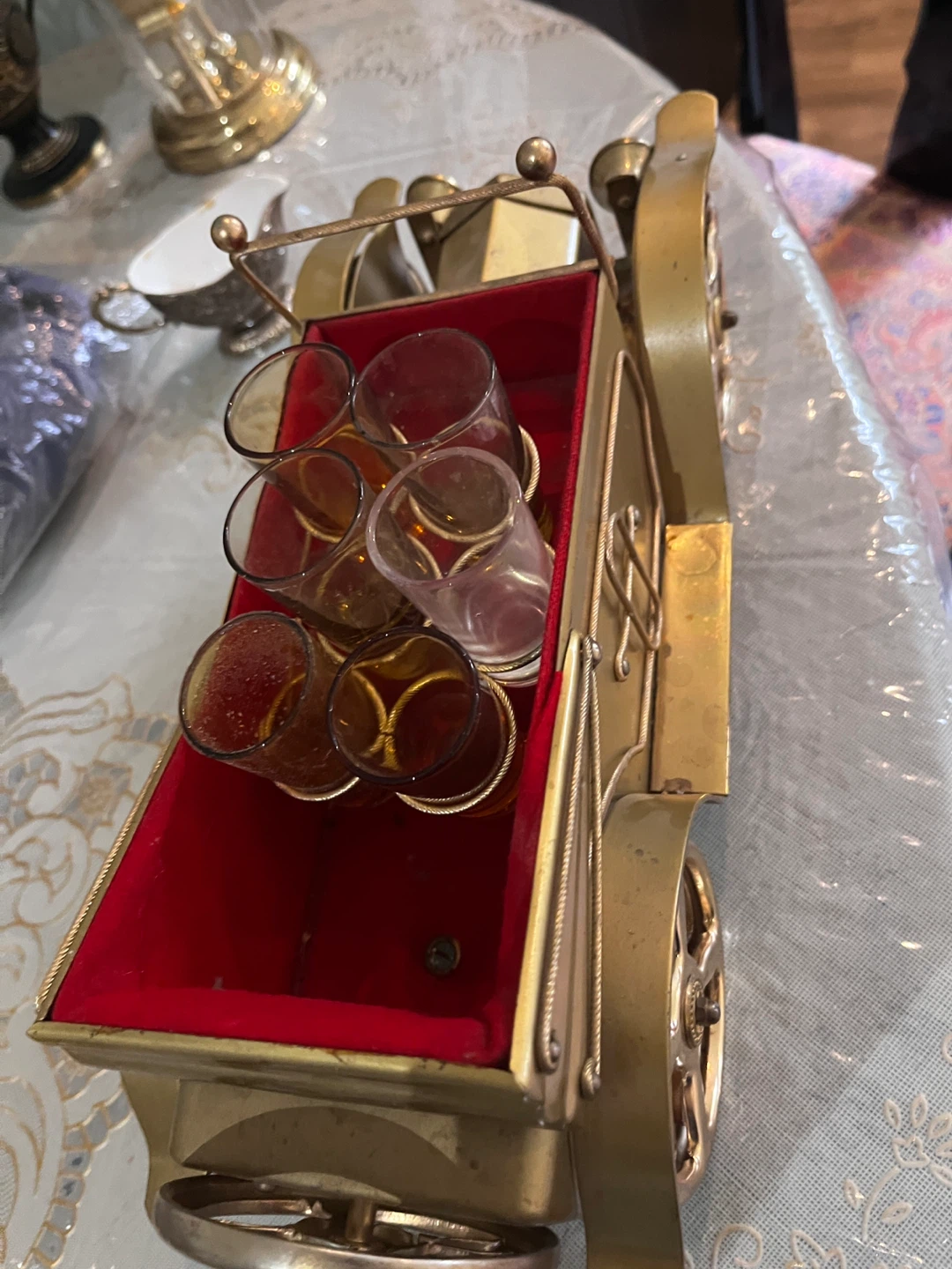 Vintage brass Car Shot Glass Set decoration - photo 2