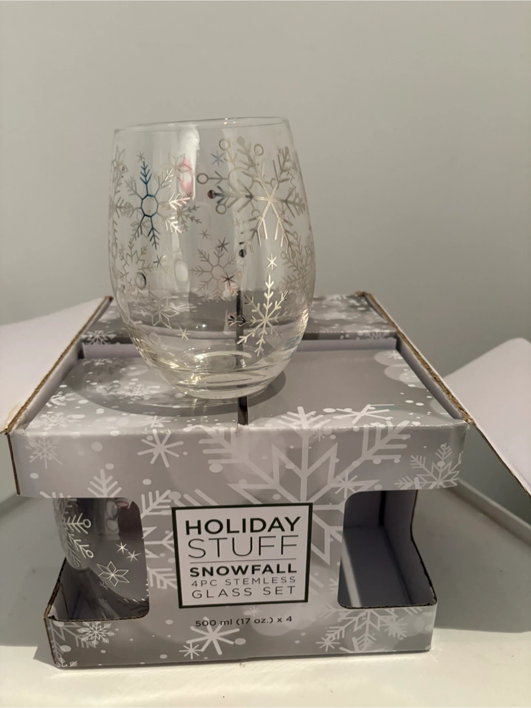 Holiday Stuff Snowfall 4pc Stemless Glass Set