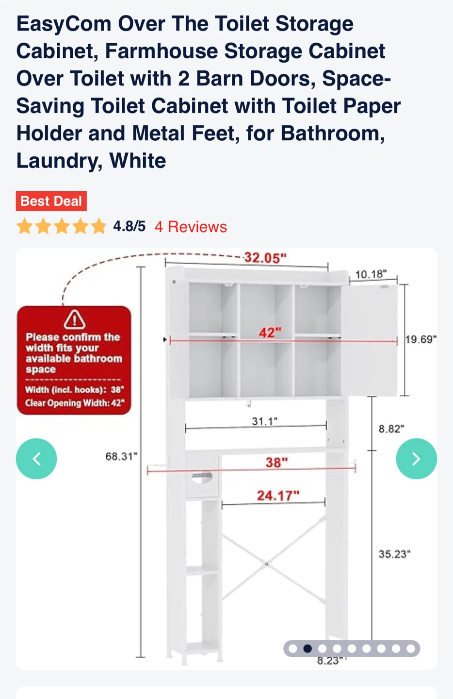EasyCom Over The Toilet Storage Cabinet - White - photo 4