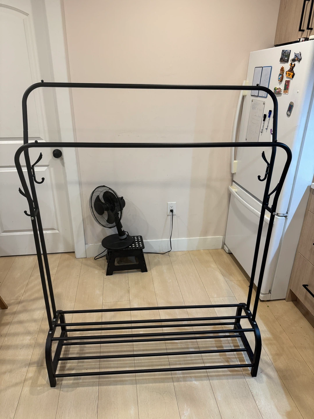 Black Metal Garment Rack with Two Shelves