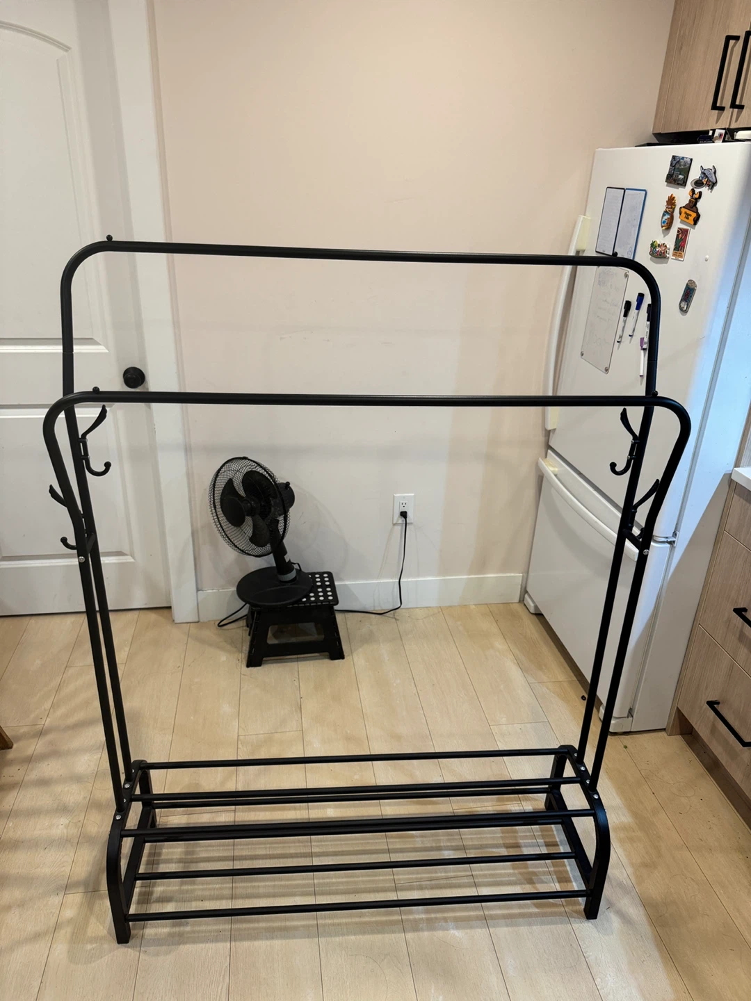 Black Metal Garment Rack with Two Shelves - photo 2