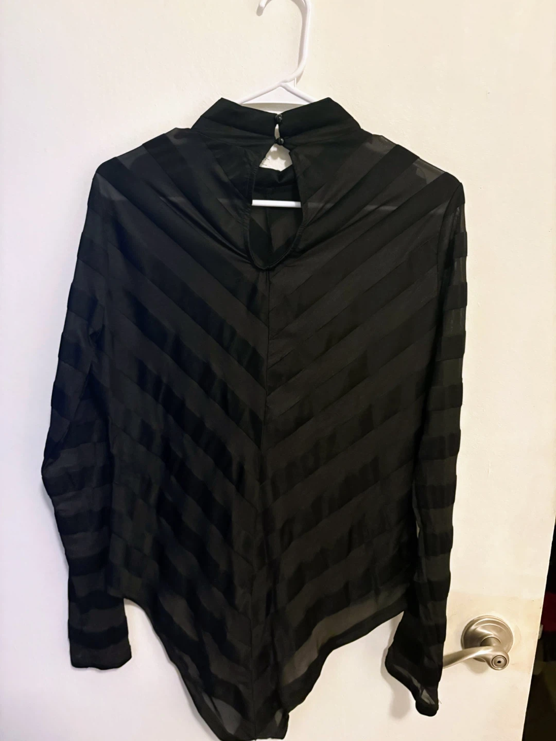 Haute Monde 1XL Black Sheer Striped Mock Neck Bodysuit - photo 2