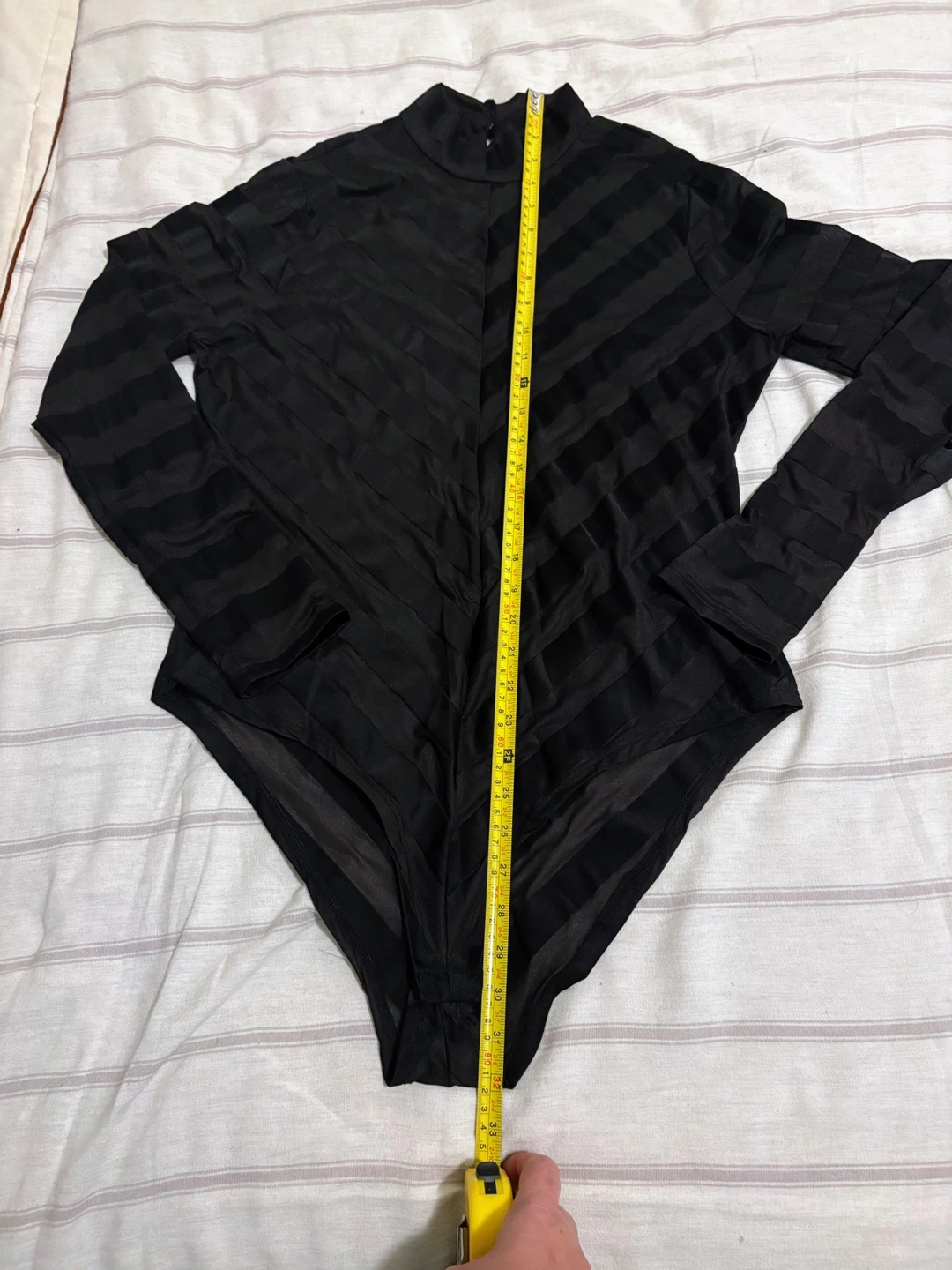 Haute Monde 1XL Black Sheer Striped Mock Neck Bodysuit - photo 4