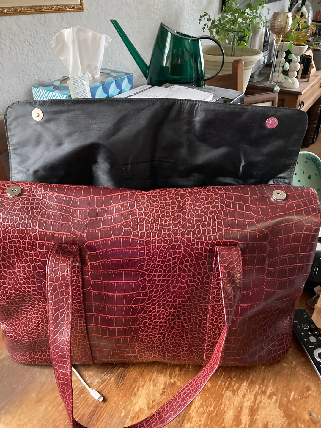 Red Crocodile Embossed Tote Bag - photo 3
