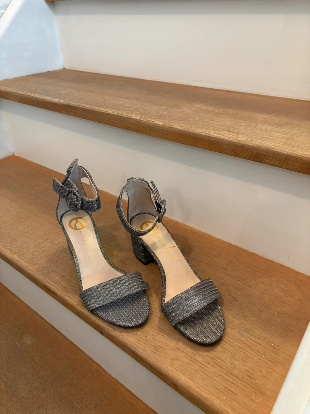 Sparkly Silver Block Heel Sandals