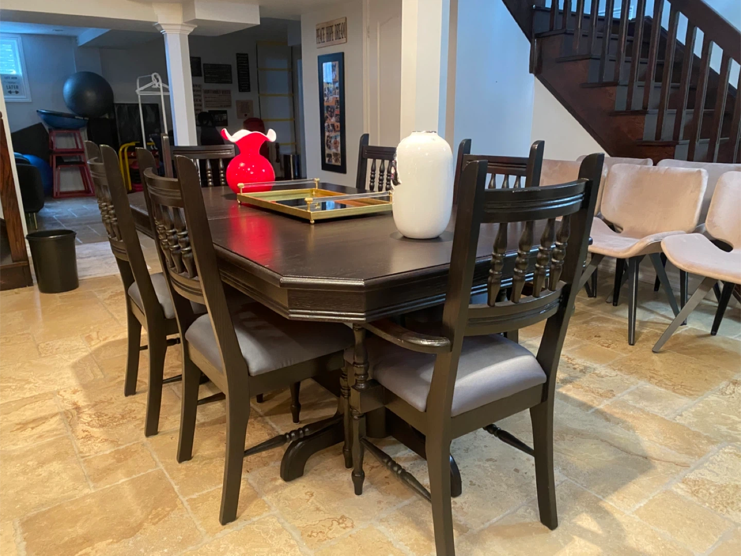 Dark Wood Dining Table and Chairs Set