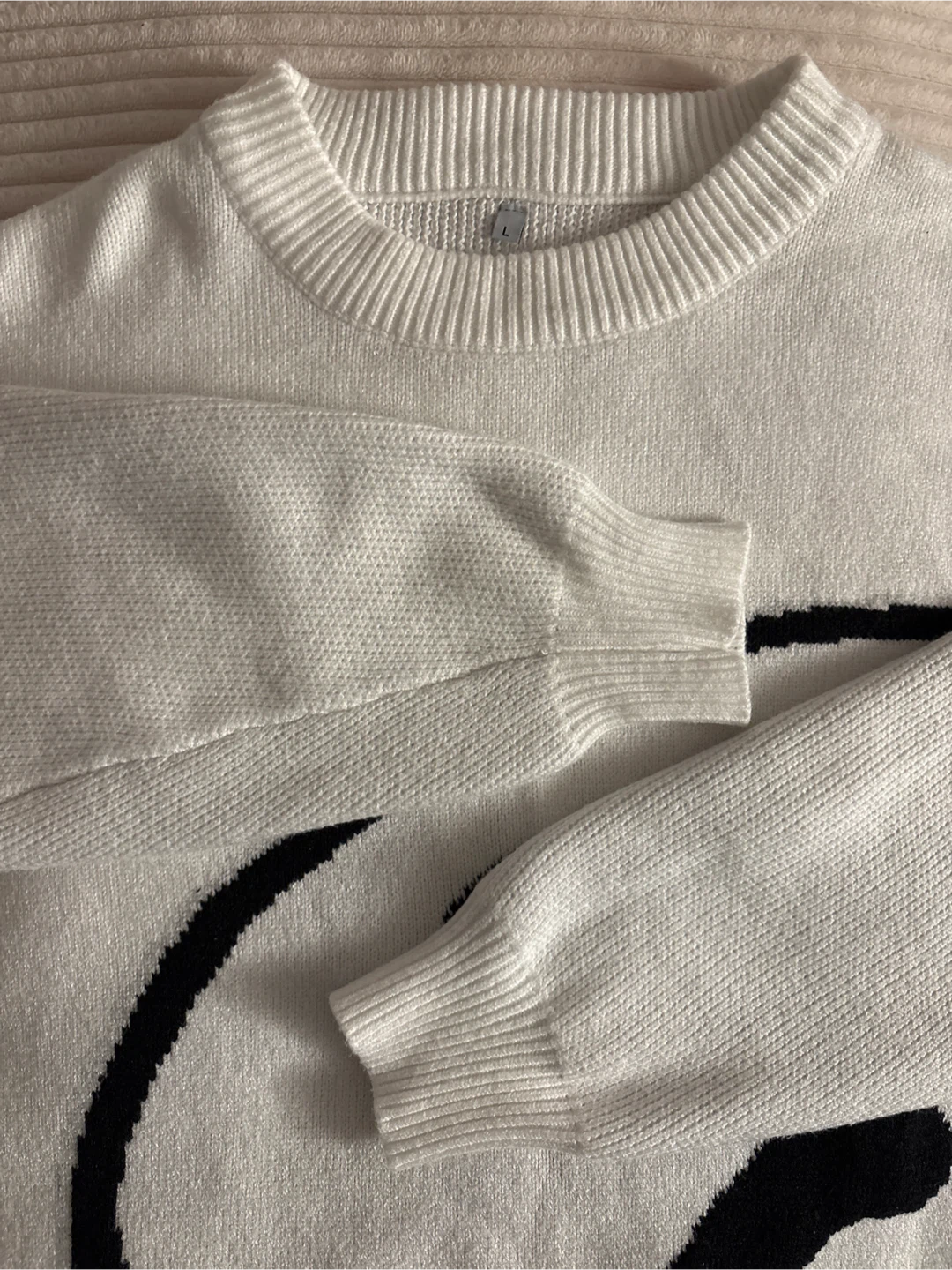 White Knit Sweater with Black Graphic - photo 3