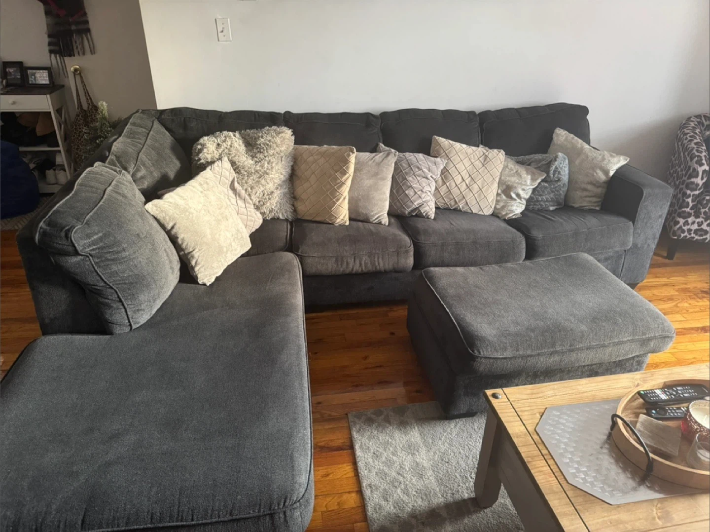 Dark Gray Sectional Sofa with Ottoman