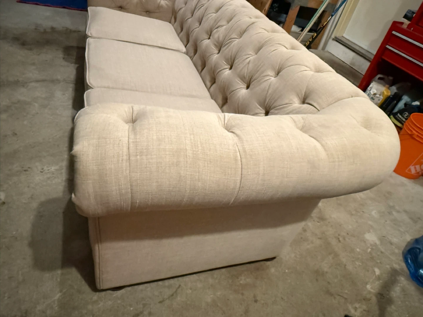 Tufted Chesterfield Sofa in Beige Linen - photo 3
