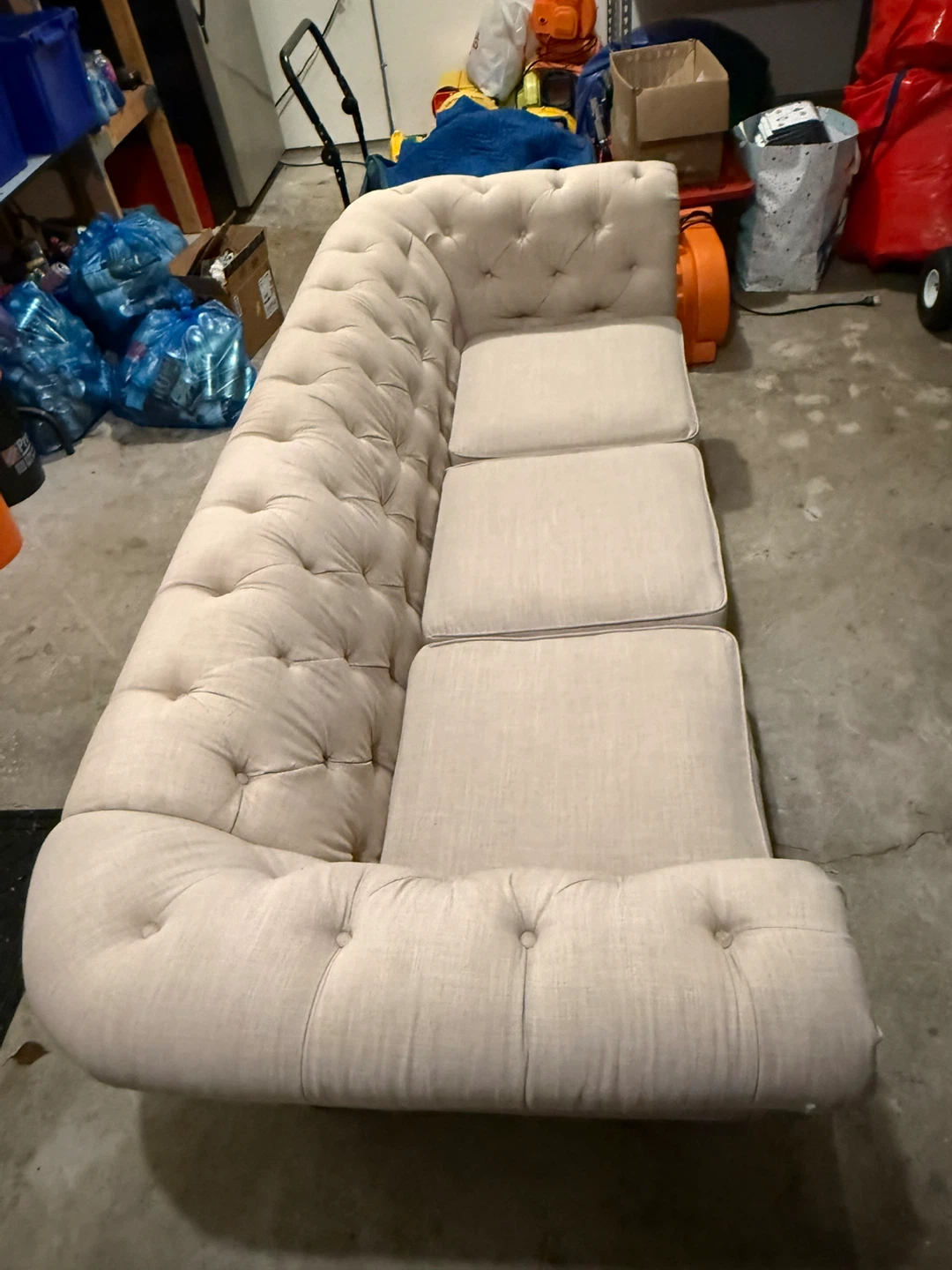 Tufted Chesterfield Sofa in Beige Linen - photo 2