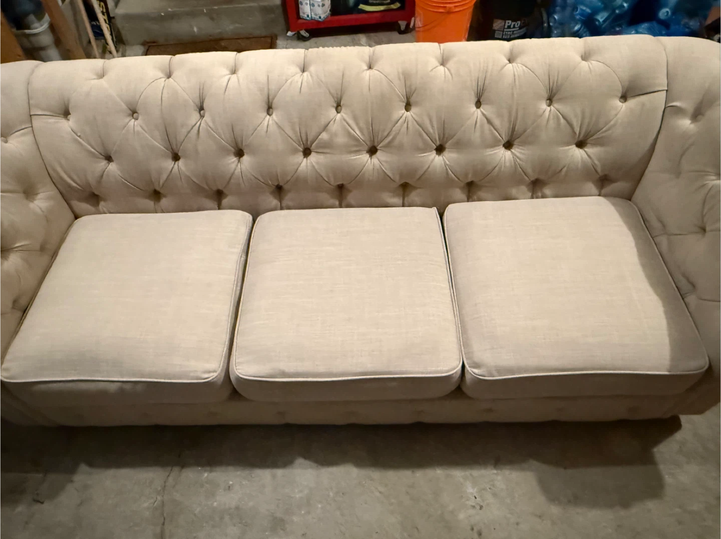 Tufted Chesterfield Sofa in Beige Linen - photo 4