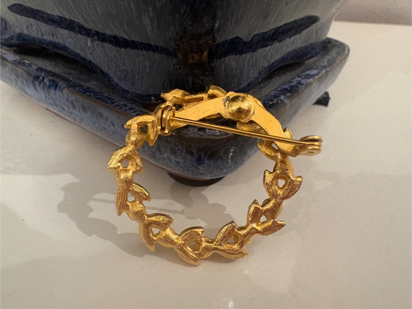 Vintage Gold Tone Brooch with Faux Pearls - photo 2